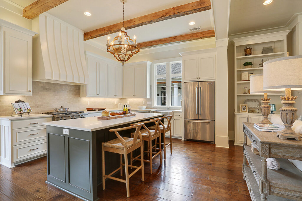 Custom kitchen with exposed wood beams - Highland Homes Living - Louisiana Home Builder